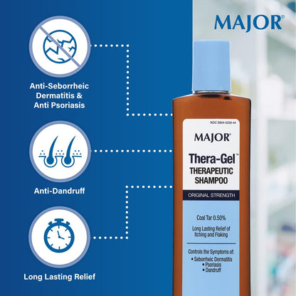 Major Thera-Gel Therapeutic Shampoo - Original Strength - Coal Tar 0.50% - Controls Seborrheic Dermatitis, Psoriasis & Dandruff - 8.5 Fl Oz