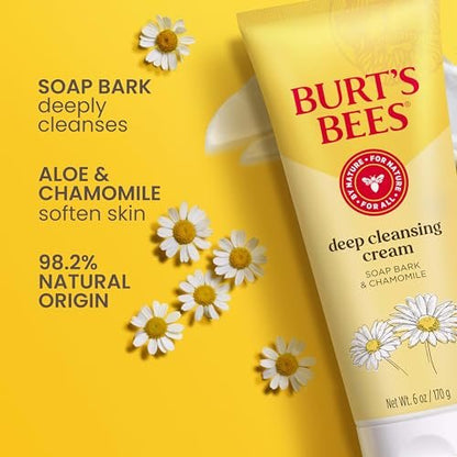 Burt's Bees Deep Facial Cleansing Cream, All Natural Face Wash with Chamomile, 6 Ounce (Pack of 3) Avelisse