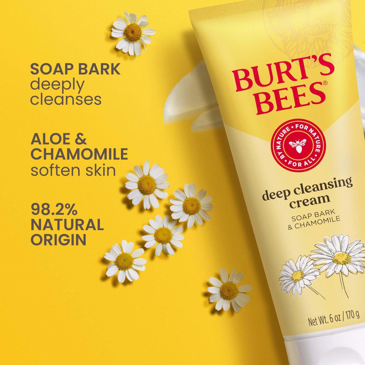 Burt's Bees Deep Facial Cleansing Cream, All Natural Face Wash with Chamomile, 6 Ounce (Pack of 3) Avelisse
