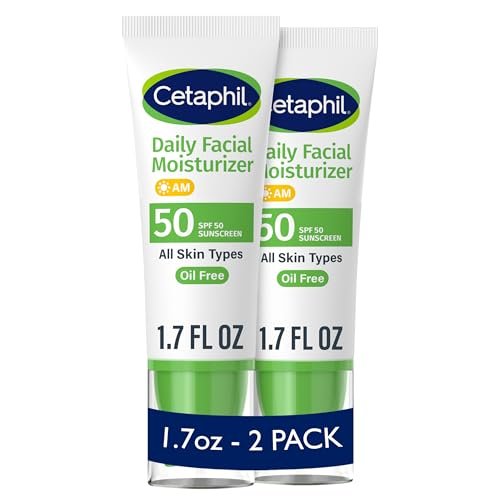 Cetaphil Daily Facial Moisturizer SPF 50, 1.7 Fl Oz (Pack of 2) – Gentle Sunscreen Moisturizer for Dry to Normal Skin, Fragrance-Free, Dermatologist Recommended Avelisse
