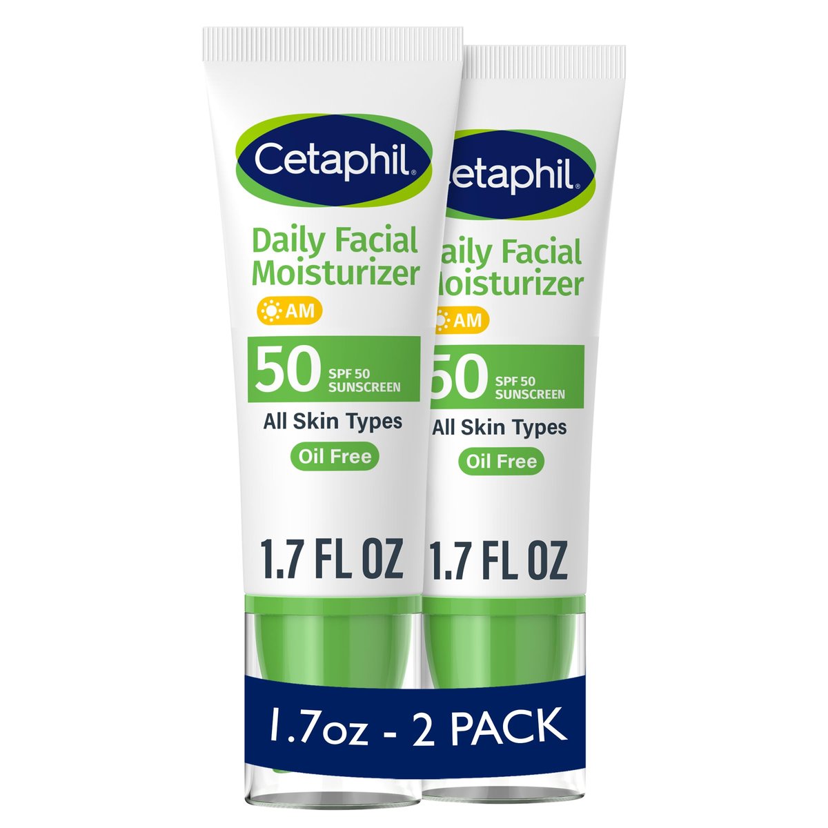 Cetaphil Daily Facial Moisturizer SPF 50, 1.7 Fl Oz (Pack of 2) – Gentle Sunscreen Moisturizer for Dry to Normal Skin, Fragrance-Free, Dermatologist Recommended Avelisse