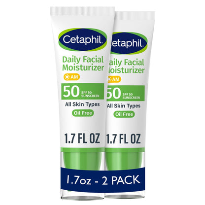 Cetaphil Daily Facial Moisturizer SPF 50, 1.7 Fl Oz (Pack of 2) – Gentle Sunscreen Moisturizer for Dry to Normal Skin, Fragrance-Free, Dermatologist Recommended Avelisse