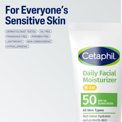 Cetaphil Daily Facial Moisturizer SPF 50, 1.7 Fl Oz (Pack of 2) – Gentle Sunscreen Moisturizer for Dry to Normal Skin, Fragrance-Free, Dermatologist Recommended Avelisse