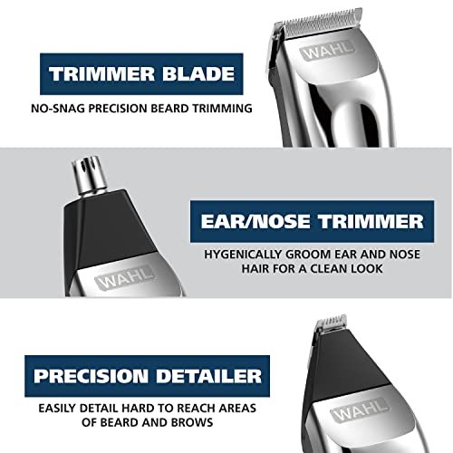 Wahl USA Rechargeable Lithium Ion All in One Beard Trimmer for Men with Detail and Ear & Nose Hair Trimmer Attachment – Model 9854-600B Avelisse