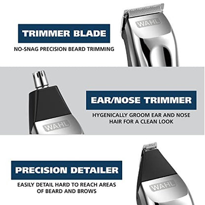 Wahl USA Rechargeable Lithium Ion All in One Beard Trimmer for Men with Detail and Ear & Nose Hair Trimmer Attachment – Model 9854-600B Avelisse