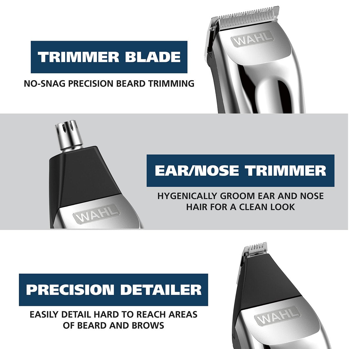 Wahl USA Rechargeable Lithium Ion All in One Beard Trimmer for Men with Detail and Ear & Nose Hair Trimmer Attachment – Model 9854-600B Avelisse