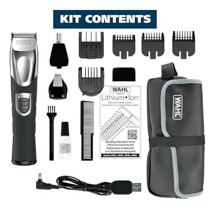 Wahl USA Rechargeable Lithium Ion All in One Beard Trimmer for Men with Detail and Ear & Nose Hair Trimmer Attachment – Model 9854-600B Avelisse