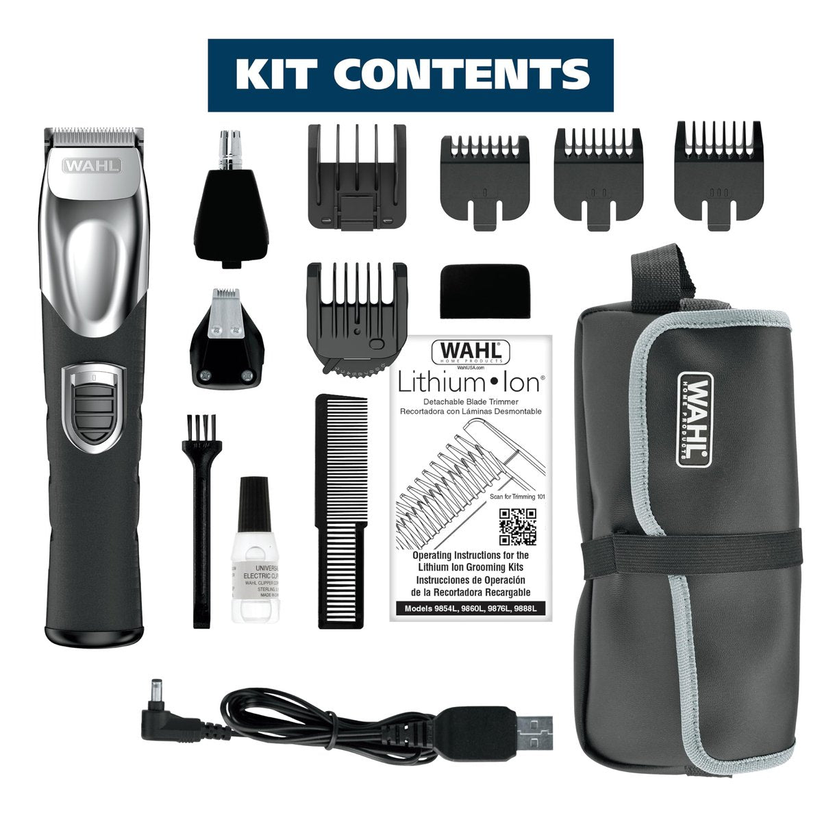 Wahl USA Rechargeable Lithium Ion All in One Beard Trimmer for Men with Detail and Ear & Nose Hair Trimmer Attachment – Model 9854-600B Avelisse