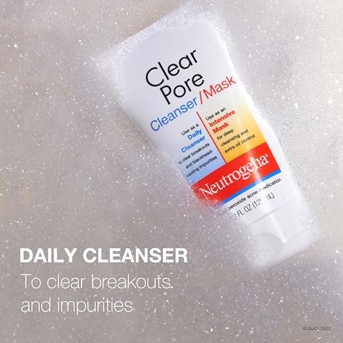 Neutrogena Clear Pore 2-in-1 Facial Cleanser & Face Mask with Benzoyl Peroxide, 4.2 fl. oz (Pack of 3) Avelisse