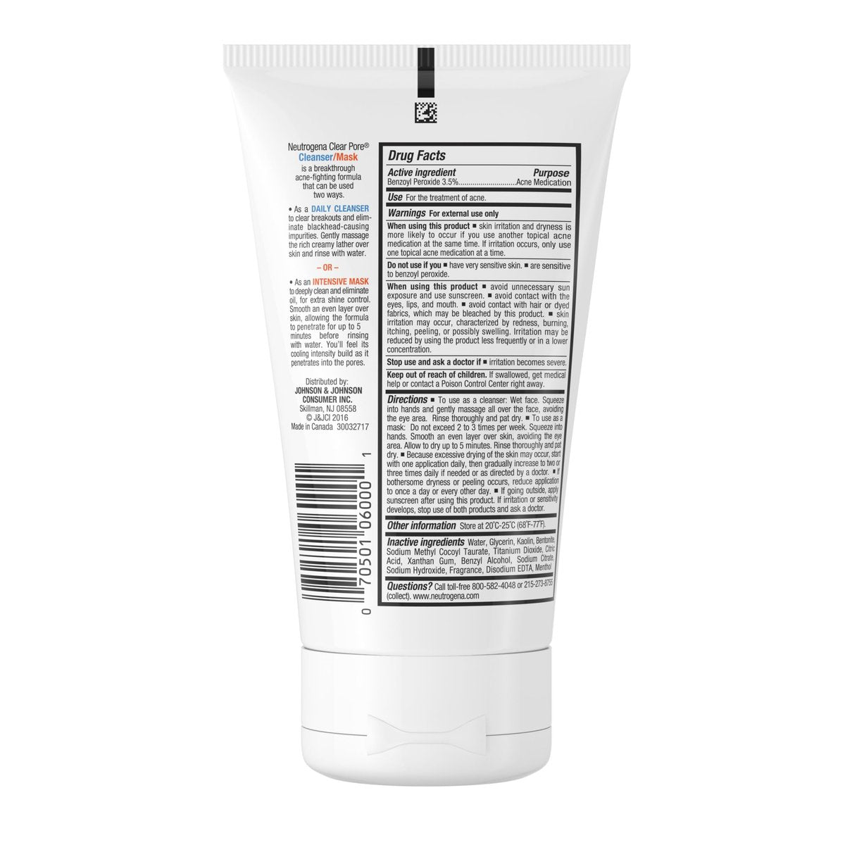 Neutrogena Clear Pore 2-in-1 Facial Cleanser & Face Mask with Benzoyl Peroxide, 4.2 fl. oz (Pack of 3) Avelisse