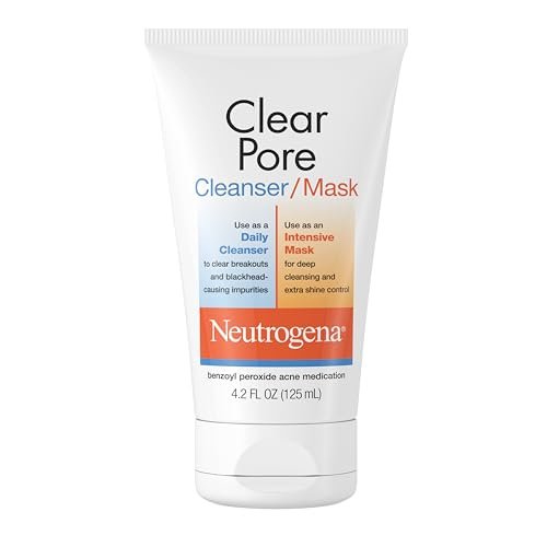 Neutrogena Clear Pore 2-in-1 Facial Cleanser & Face Mask with Benzoyl Peroxide, 4.2 fl. oz (Pack of 3) Avelisse