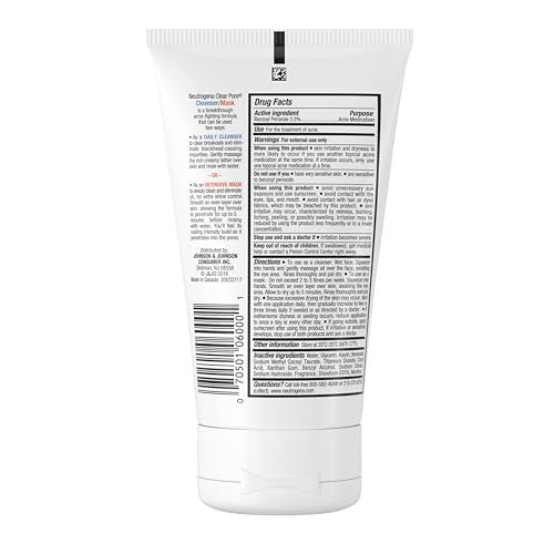 Neutrogena Clear Pore 2-in-1 Facial Cleanser & Face Mask with Benzoyl Peroxide, 4.2 fl. oz (Pack of 3) Avelisse