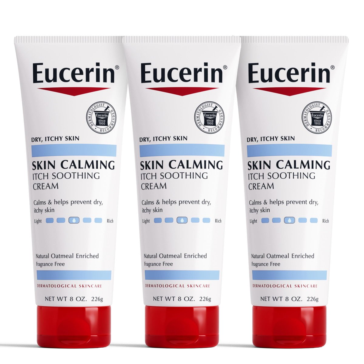 Eucerin Skin Calming Cream - Full Body Lotion for Dry, Itchy Skin, Natural Oatmeal Enriched - 8 oz. Tube (Pack of 3) Avelisse