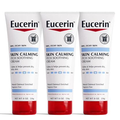 Eucerin Skin Calming Cream - Full Body Lotion for Dry, Itchy Skin, Natural Oatmeal Enriched - 8 oz. Tube (Pack of 3) Avelisse