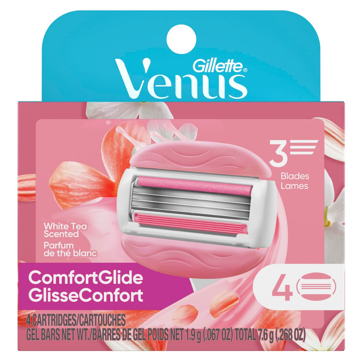 Gillette Venus ComfortGlide White Tea Women's Razor Refills, 4 Count - Fits Venus Handles, Built-in Shave Gel Bars Avelisse