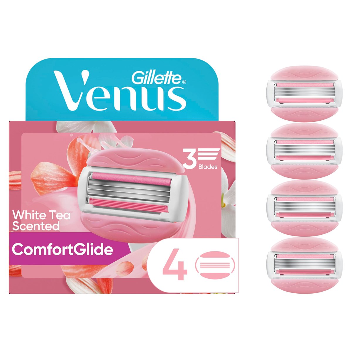 Gillette Venus ComfortGlide White Tea Women's Razor Refills, 4 Count - Fits Venus Handles, Built-in Shave Gel Bars Avelisse