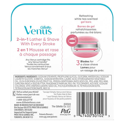 Gillette Venus ComfortGlide White Tea Women's Razor Refills, 4 Count - Fits Venus Handles, Built-in Shave Gel Bars Avelisse