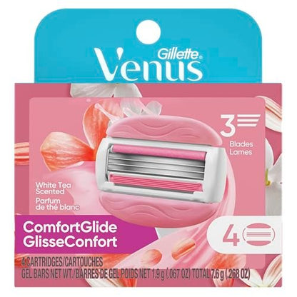 Gillette Venus ComfortGlide White Tea Women's Razor Refills, 4 Count - Fits Venus Handles, Built-in Shave Gel Bars Avelisse