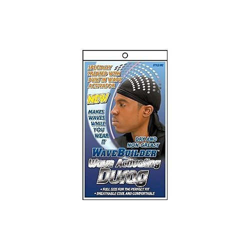 WaveBuilder Premium Hair Wave Activating Durag – Black, Stretchable Fabric for Waves