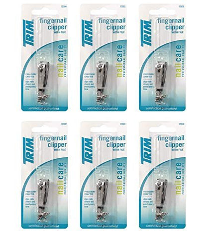 Trim Fingernail Steel Clipper with File (Pack of 6) - Professional Nail Care Tool