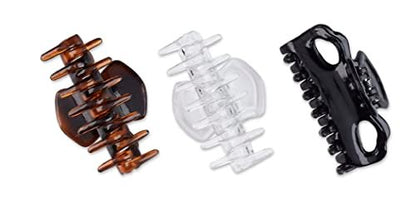 Scunci 2-Loop Jaw Clips, Assorted Colors, 6 cm, 3-Count Pack (1-Pack) - Plastic Hair Clips