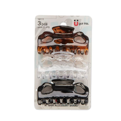 Scunci 2-Loop Jaw Clips, Assorted Colors, 6 cm, 3-Count Pack (1-Pack) - Plastic Hair Clips