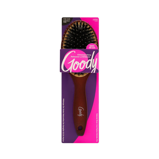 Goody Ceramic Hair Brush – Oval Cushion with Natural Boar & Nylon Bristles for Shine, Smoothness & Frizz Control – Pain-Free for All Hair Types