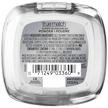 L'Oreal Paris True Match Super Blendable Oil Free Foundation Powder - C8 Medium Deep, 0.33 oz