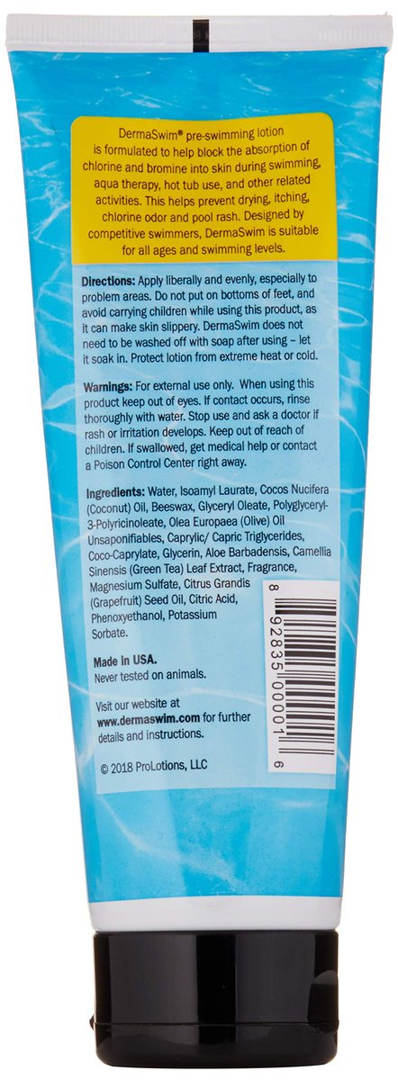 DERMASWIM Pre-Swim Lotion for Chlorine Protection – 8 fl oz | 97.5% Natural & Paraben-Free | Vitamin-Enriched with Aloe & Green Tea | Shields & Moisturizes Skin Before Swimming in Pools or Hot Tubs Avelisse