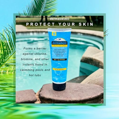 DERMASWIM Pre-Swim Lotion for Chlorine Protection – 8 fl oz | 97.5% Natural & Paraben-Free | Vitamin-Enriched with Aloe & Green Tea | Shields & Moisturizes Skin Before Swimming in Pools or Hot Tubs Avelisse