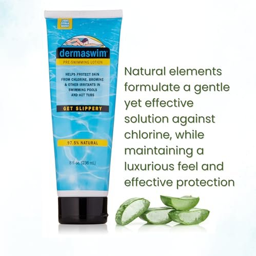 DERMASWIM Pre-Swim Lotion for Chlorine Protection – 8 fl oz | 97.5% Natural & Paraben-Free | Vitamin-Enriched with Aloe & Green Tea | Shields & Moisturizes Skin Before Swimming in Pools or Hot Tubs Avelisse