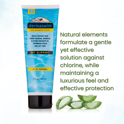 DERMASWIM Pre-Swim Lotion for Chlorine Protection – 8 fl oz | 97.5% Natural & Paraben-Free | Vitamin-Enriched with Aloe & Green Tea | Shields & Moisturizes Skin Before Swimming in Pools or Hot Tubs Avelisse