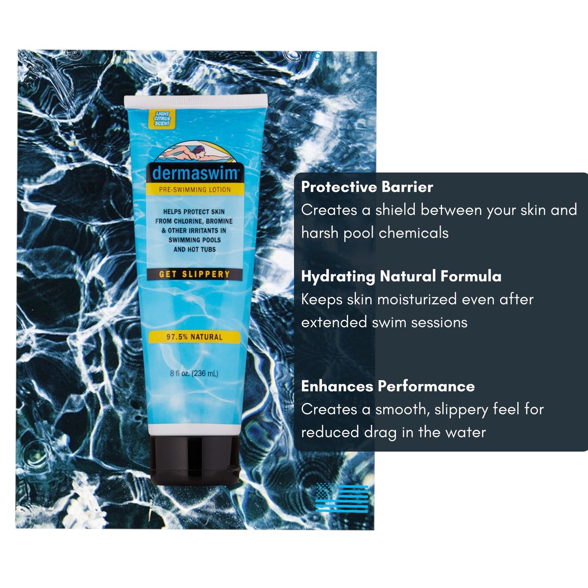 DERMASWIM Pre-Swim Lotion for Chlorine Protection – 8 fl oz | 97.5% Natural & Paraben-Free | Vitamin-Enriched with Aloe & Green Tea | Shields & Moisturizes Skin Before Swimming in Pools or Hot Tubs Avelisse