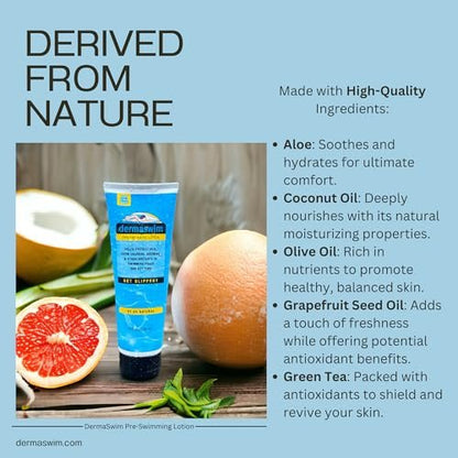 DERMASWIM Pre-Swim Lotion for Chlorine Protection – 8 fl oz | 97.5% Natural & Paraben-Free | Vitamin-Enriched with Aloe & Green Tea | Shields & Moisturizes Skin Before Swimming in Pools or Hot Tubs Avelisse