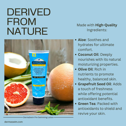 DERMASWIM Pre-Swim Lotion for Chlorine Protection – 8 fl oz | 97.5% Natural & Paraben-Free | Vitamin-Enriched with Aloe & Green Tea | Shields & Moisturizes Skin Before Swimming in Pools or Hot Tubs Avelisse