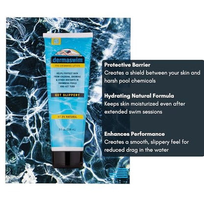 DERMASWIM Pre-Swim Lotion for Chlorine Protection – 8 fl oz | 97.5% Natural & Paraben-Free | Vitamin-Enriched with Aloe & Green Tea | Shields & Moisturizes Skin Before Swimming in Pools or Hot Tubs Avelisse