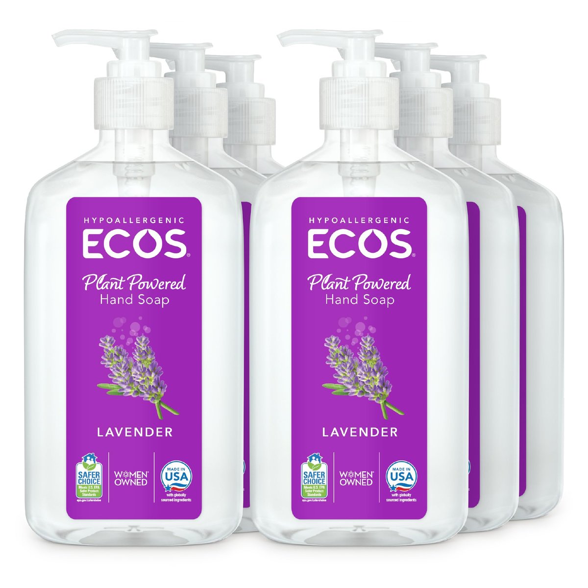 ECOS Hypoallergenic Hand Soap - All Natural pH-Balanced Handwash with Vitamin E - Lavender - 17 oz (6-Pack) Avelisse