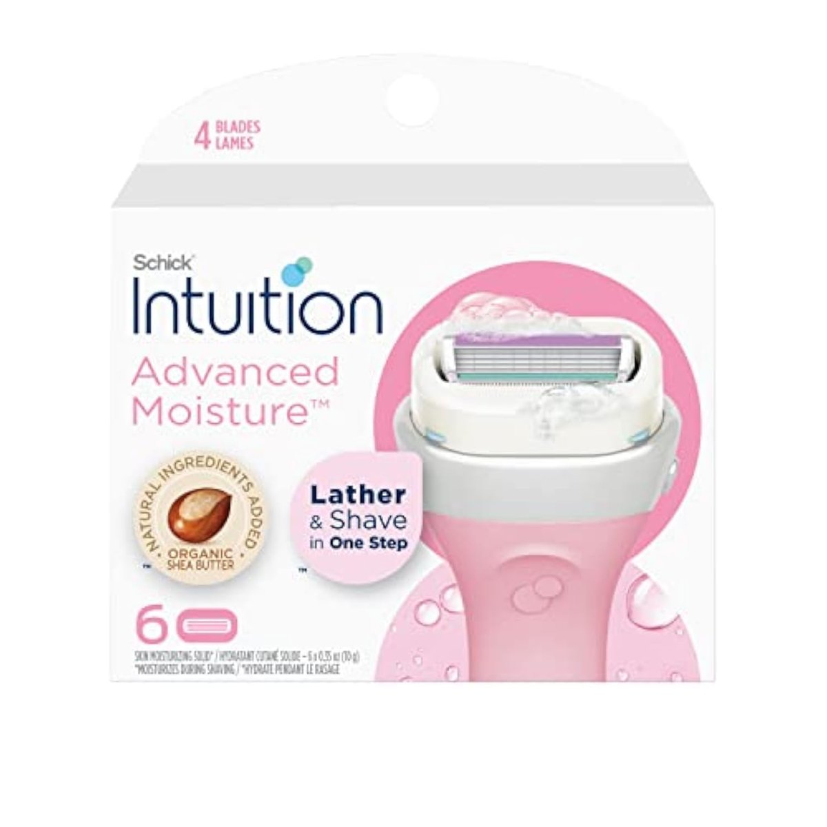 Schick Intuition Advanced Moisture Razor Refill Cartridges for Women – 6 Count, Organic Shea Butter Avelisse