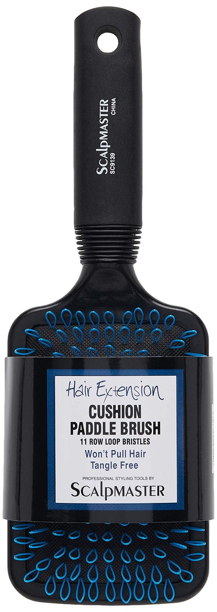 Scalpmaster Hair Extension Cushion Paddle Brush – 10 Inch, Black Rubber Cushion for Gentle Detangling - görsel 5