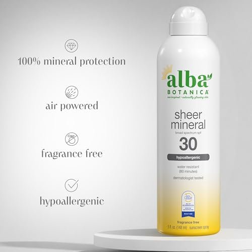 Alba Botanica Sheer Mineral Sunscreen Spray SPF 30, Fragrance-Free, Broad Spectrum, Water Resistant & Biodegradable, 5 oz - görsel 5