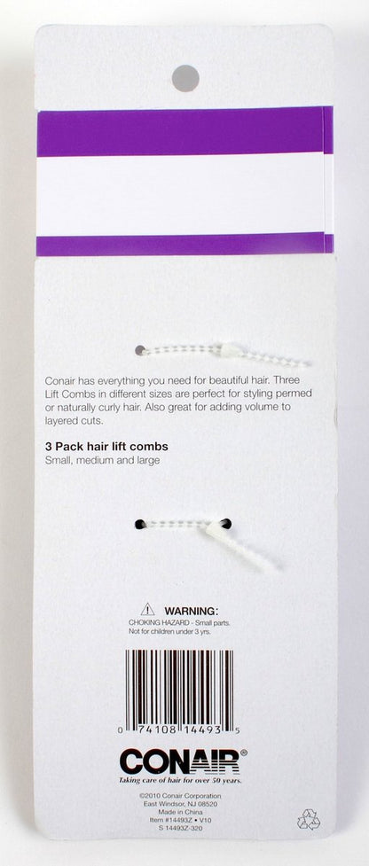 Conair Lifts Combs - Fine-Toothed Hair Comb for Styling and Sectioning (1 Pack, S M L)