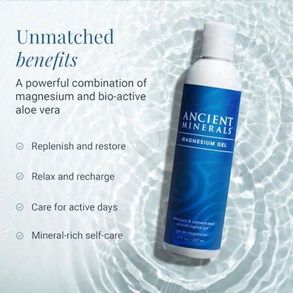 Ancient Minerals Magnesium Gel - Pure Zechstein Magnesium Chloride - 8 oz for Topical Massage & Skin Application Avelisse
