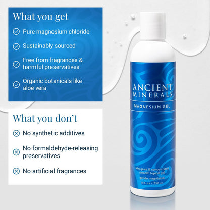 Ancient Minerals Magnesium Gel - Pure Zechstein Magnesium Chloride - 8 oz for Topical Massage & Skin Application Avelisse