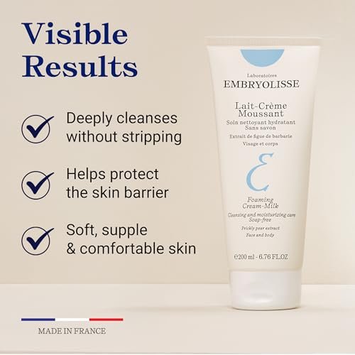 Embryolisse Foaming Cream Milk Hydrating Cleanser for Face and Body, Soap-Free Vegan Formula, 6.76 Fl Oz Avelisse