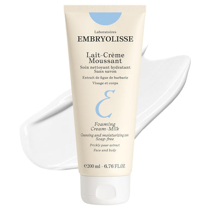 Embryolisse Foaming Cream Milk Hydrating Cleanser for Face and Body, Soap-Free Vegan Formula, 6.76 Fl Oz Avelisse