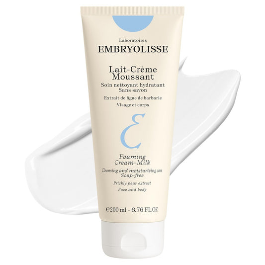 Embryolisse Foaming Cream Milk Hydrating Cleanser for Face and Body, Soap-Free Vegan Formula, 6.76 Fl Oz Avelisse