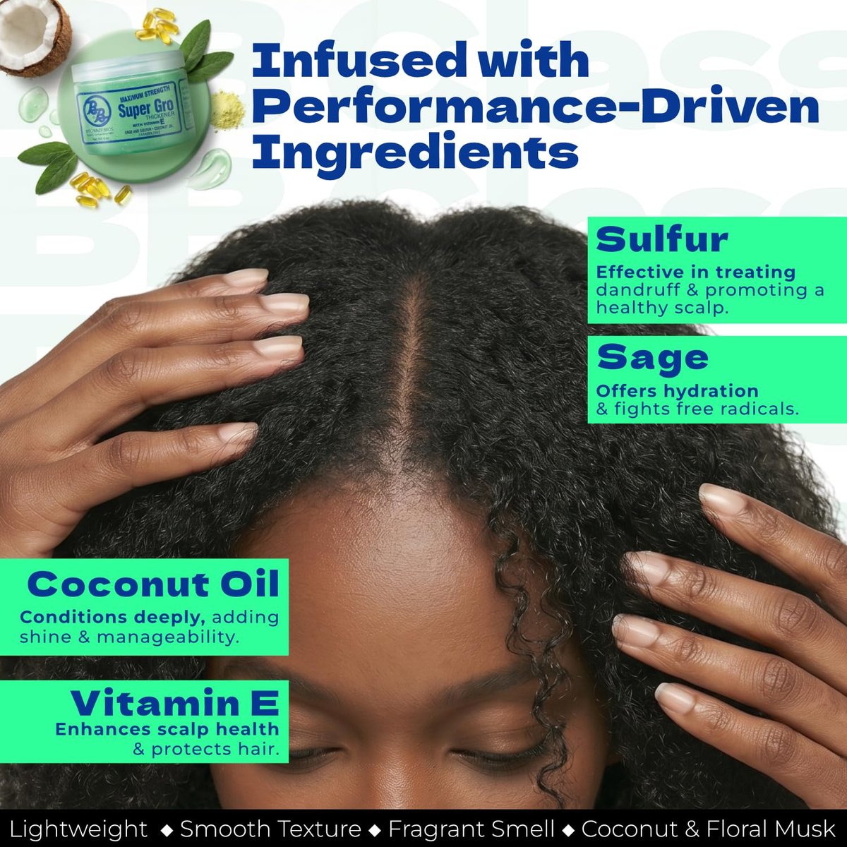 Bronner Bros BB Super Gro Max Maximum Strength Hair Dress & Scalp Treatment, Moisturizing Grease for Dry Scalp & Breakage Support, with Coconut Oil, Vitamins, Sage & Sulfur, For All Hair Types, 6 oz - görsel 5