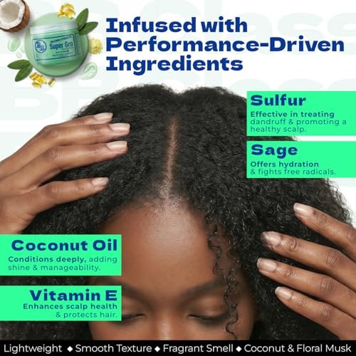 Bronner Bros BB Super Gro Max Maximum Strength Hair Dress & Scalp Treatment, Moisturizing Grease for Dry Scalp & Breakage Support, with Coconut Oil, Vitamins, Sage & Sulfur, For All Hair Types, 6 oz - görsel 6