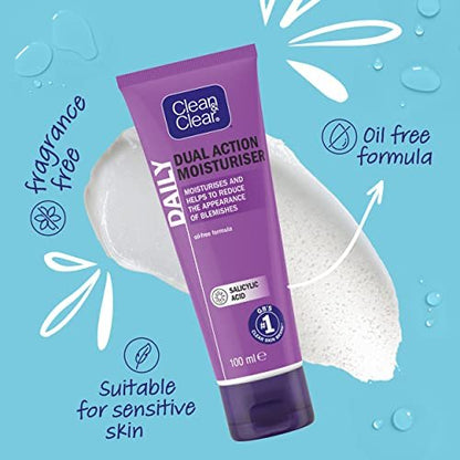 Clean & Clear Dual Action Moisturizer - Oil-Free Daily Face Moisturizer for Acne-Prone Skin, 3.38 fl oz Avelisse