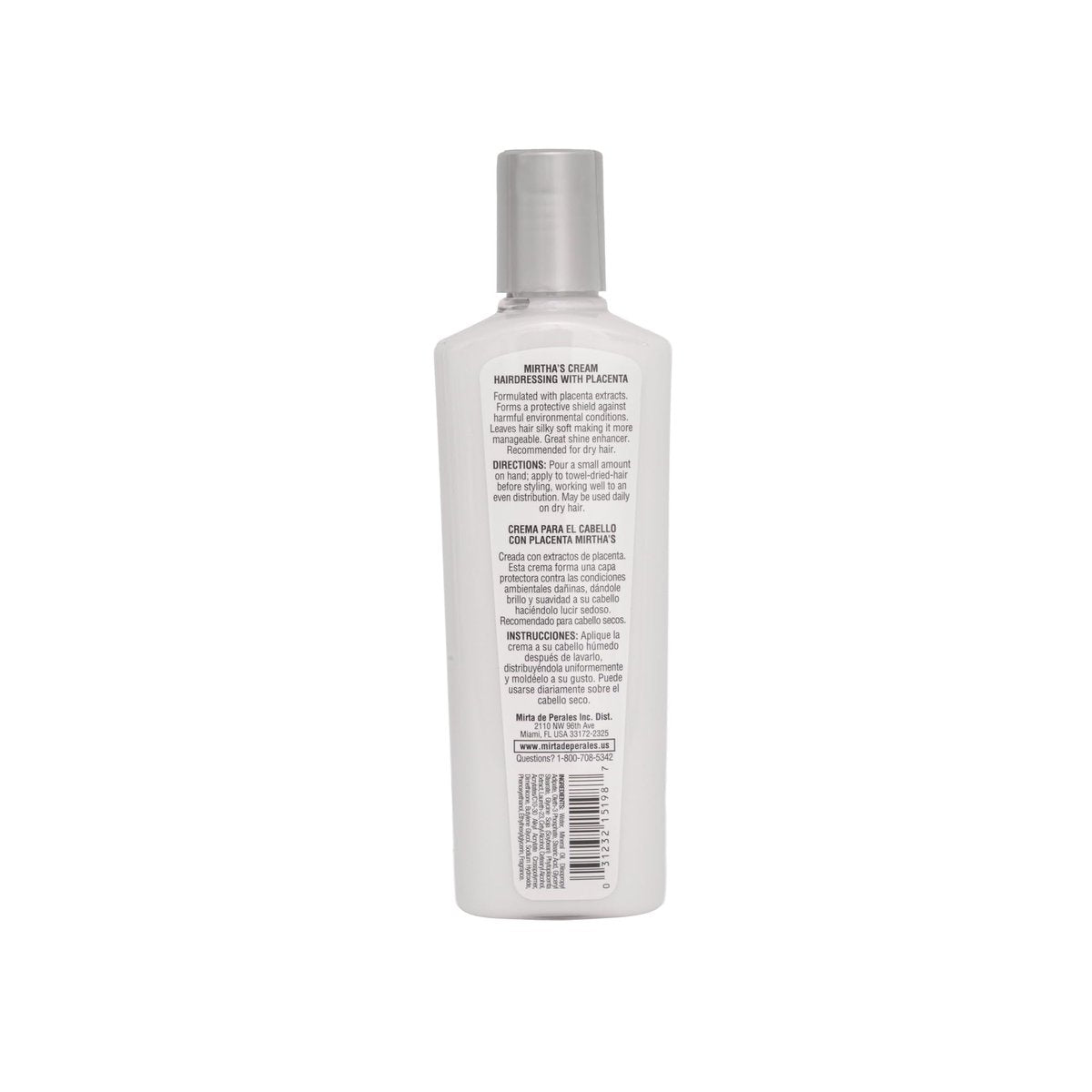 Mirta De Perales Cream Hairdressing with Placenta for Dry, Dull & Frizz-Prone Hair - Daily Styling Cream with Soy Placenta Extract & Mineral Oil - Restores Softness, Shine, Smoothness & Protection (8 oz) Avelisse